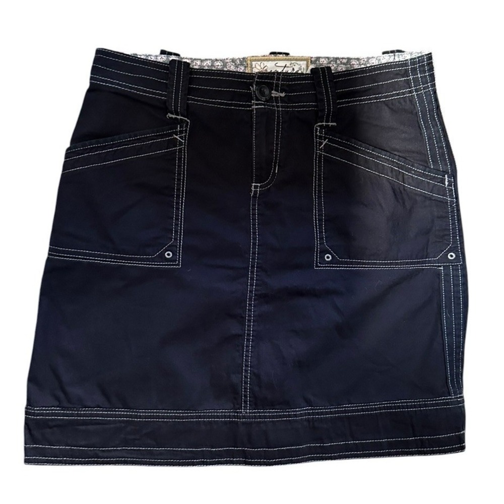 Aventura Women Organic Cotton Utility Mini Skirt Sz 2 Black Cargo Hiking Stretch
